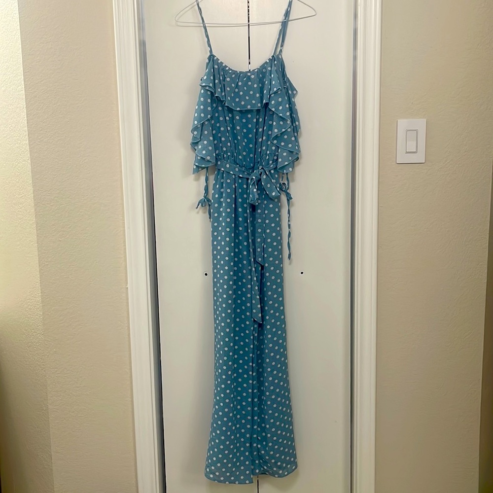 Summer blue polka dot jumpsuit SMALL